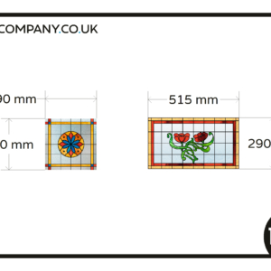 Stained glass window film own design 1x red yellow round 1x flower