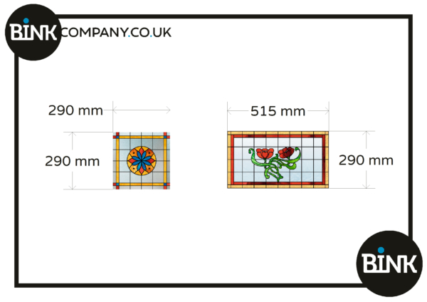 Stained glass window film own design 1x red yellow round 1x flower