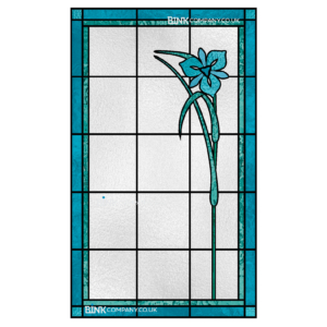 Stained glass window film art nouveau blue flower 280G