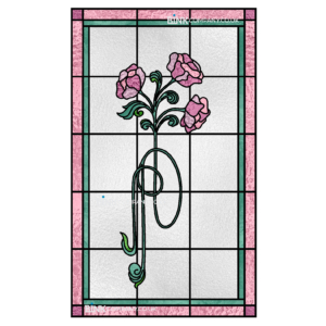Stained glass window film art nouveau pink flower 277G