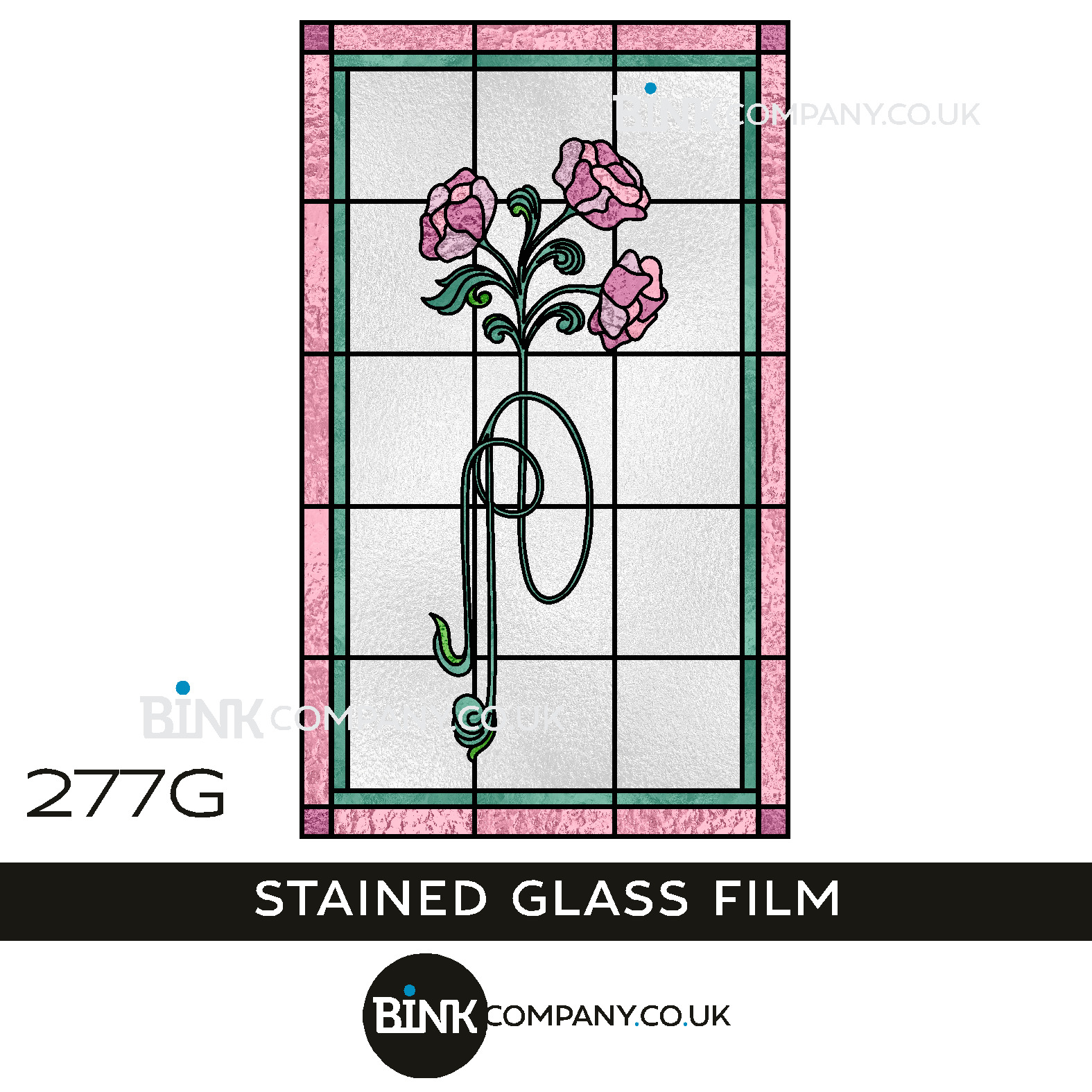 Custom-made-Art-Nouveau-stained-glass-window-film-pink-flower-green-adhesive-film-frosted-window-film-