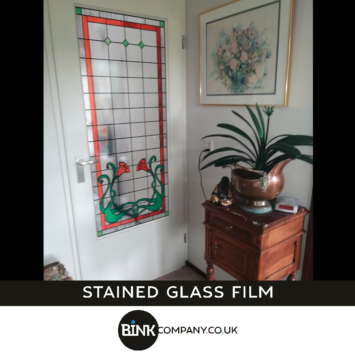 Stained glass window film sliding door old design