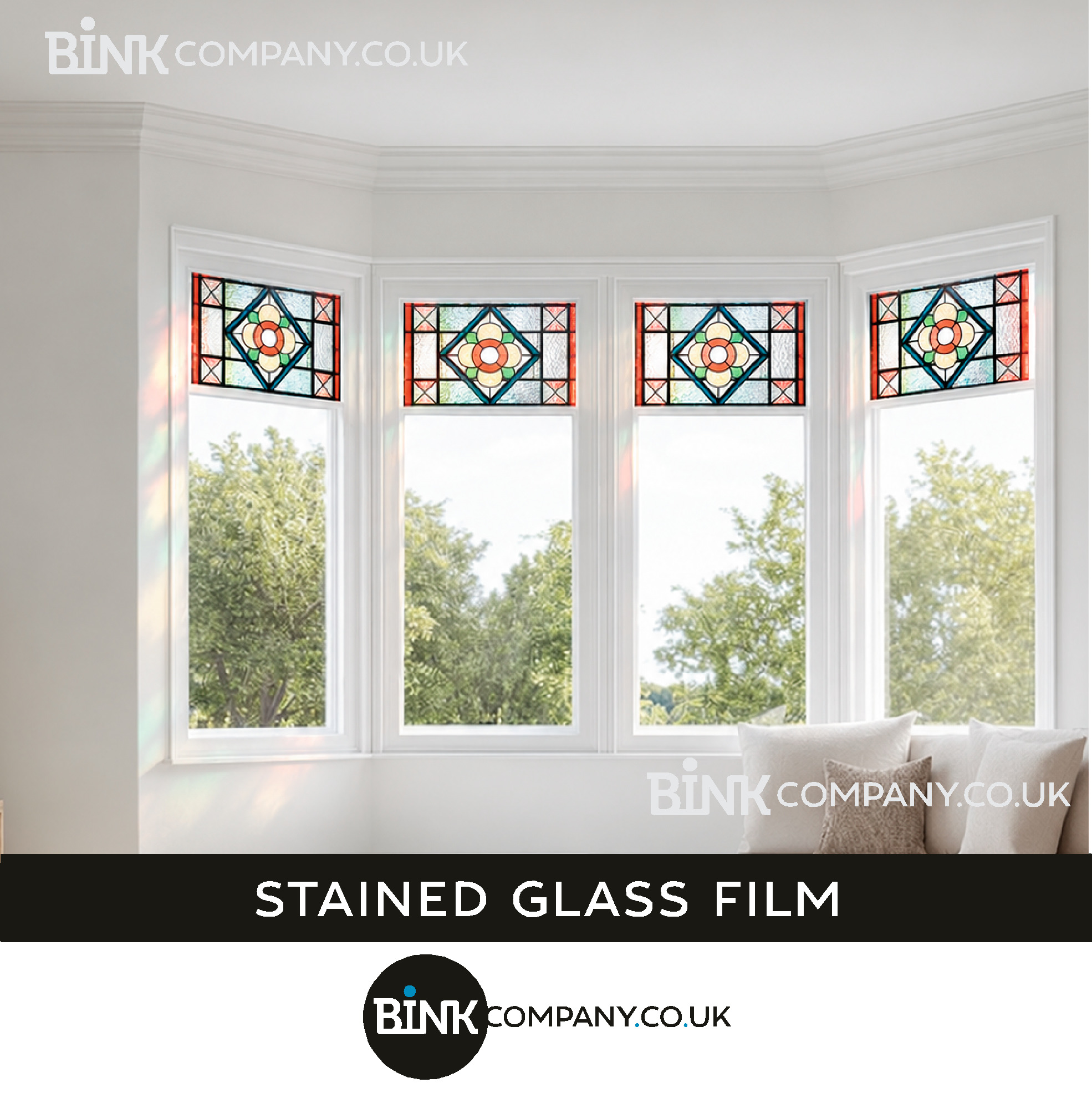Stained Glass Window Film for Bay Windows and Transom Windows own design