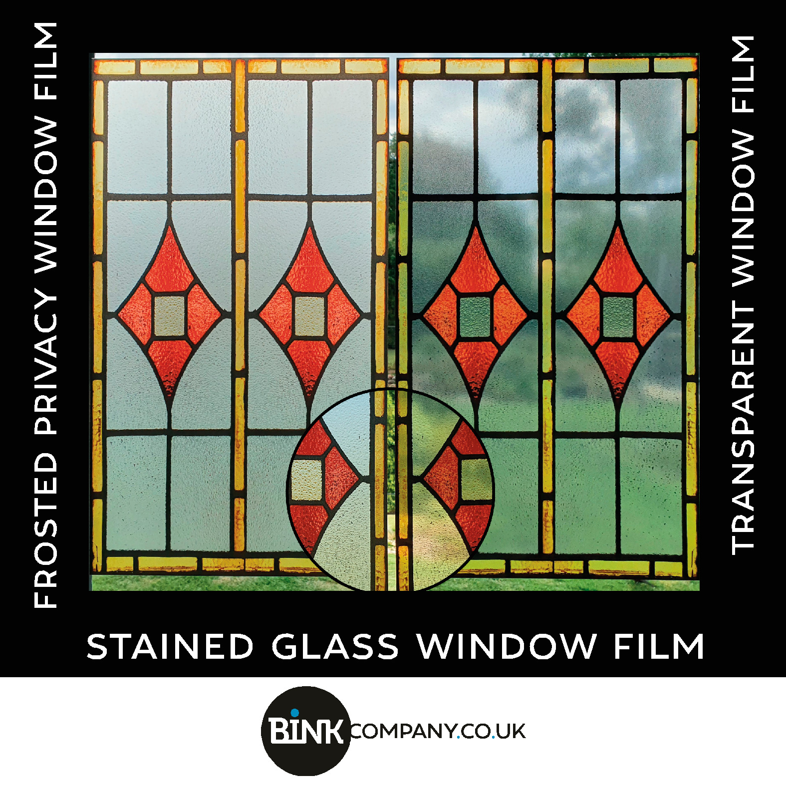 stained glass window films red yellow frosted transparant