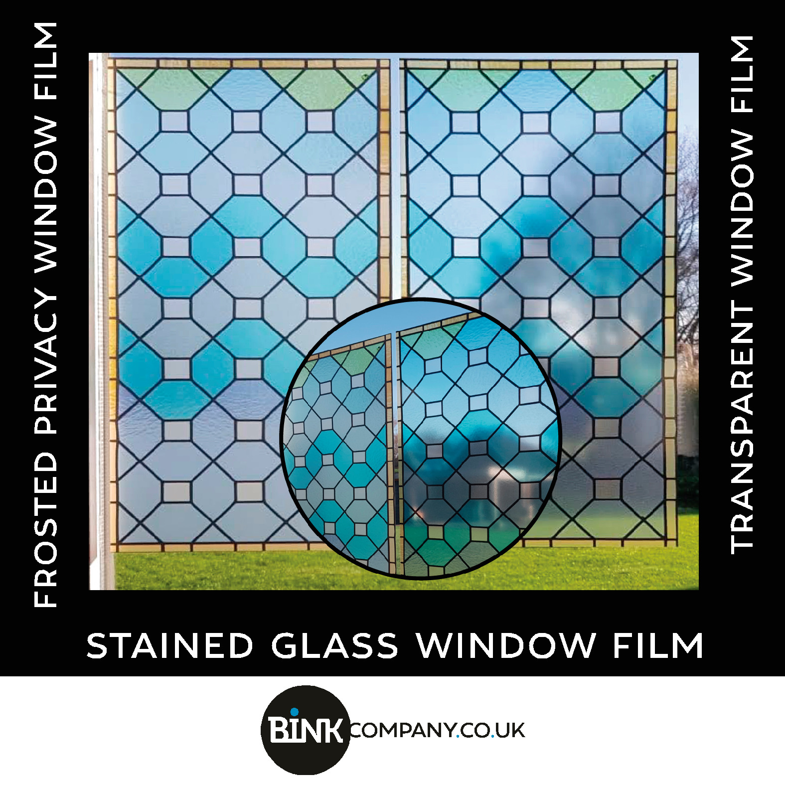 stained glass window films blue green purple