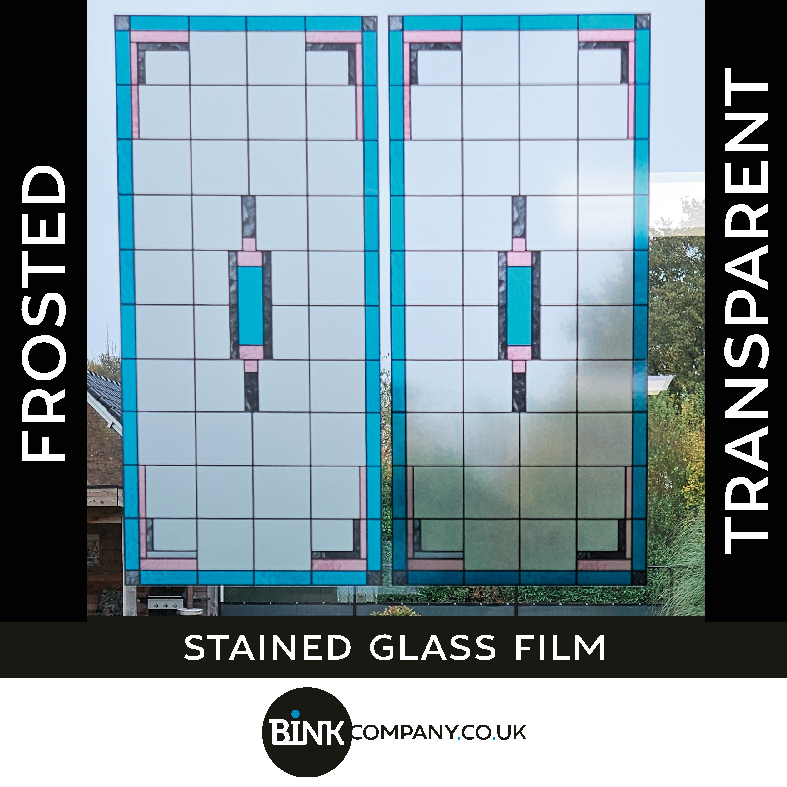 Stained glass window film blue black pink