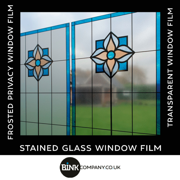 Stained glass window film modern flower blue brown 41G