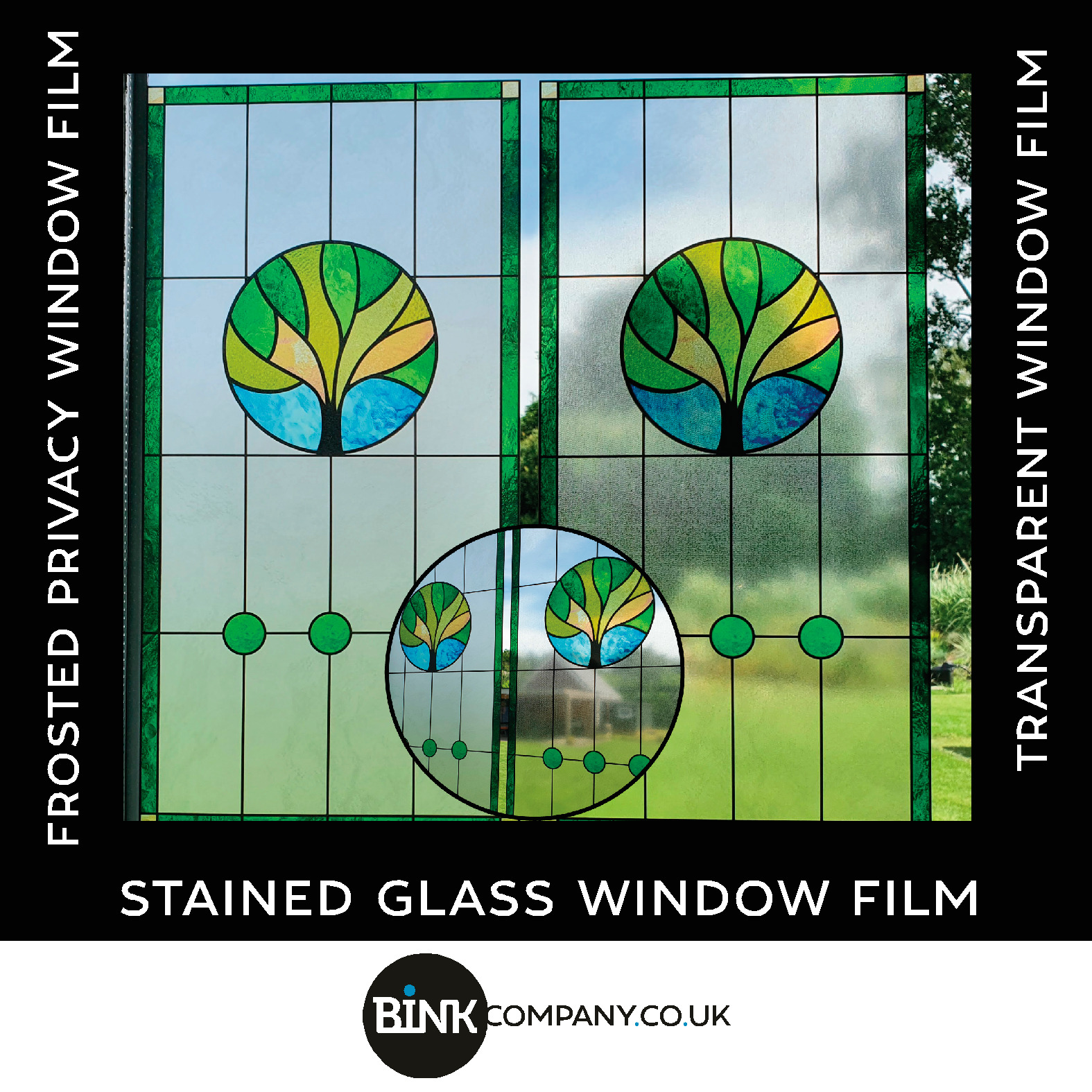 stained glass window films green tree frosted transparant