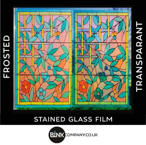 Stained-glass-window-film-colors flowers bruin blue yellow 16G