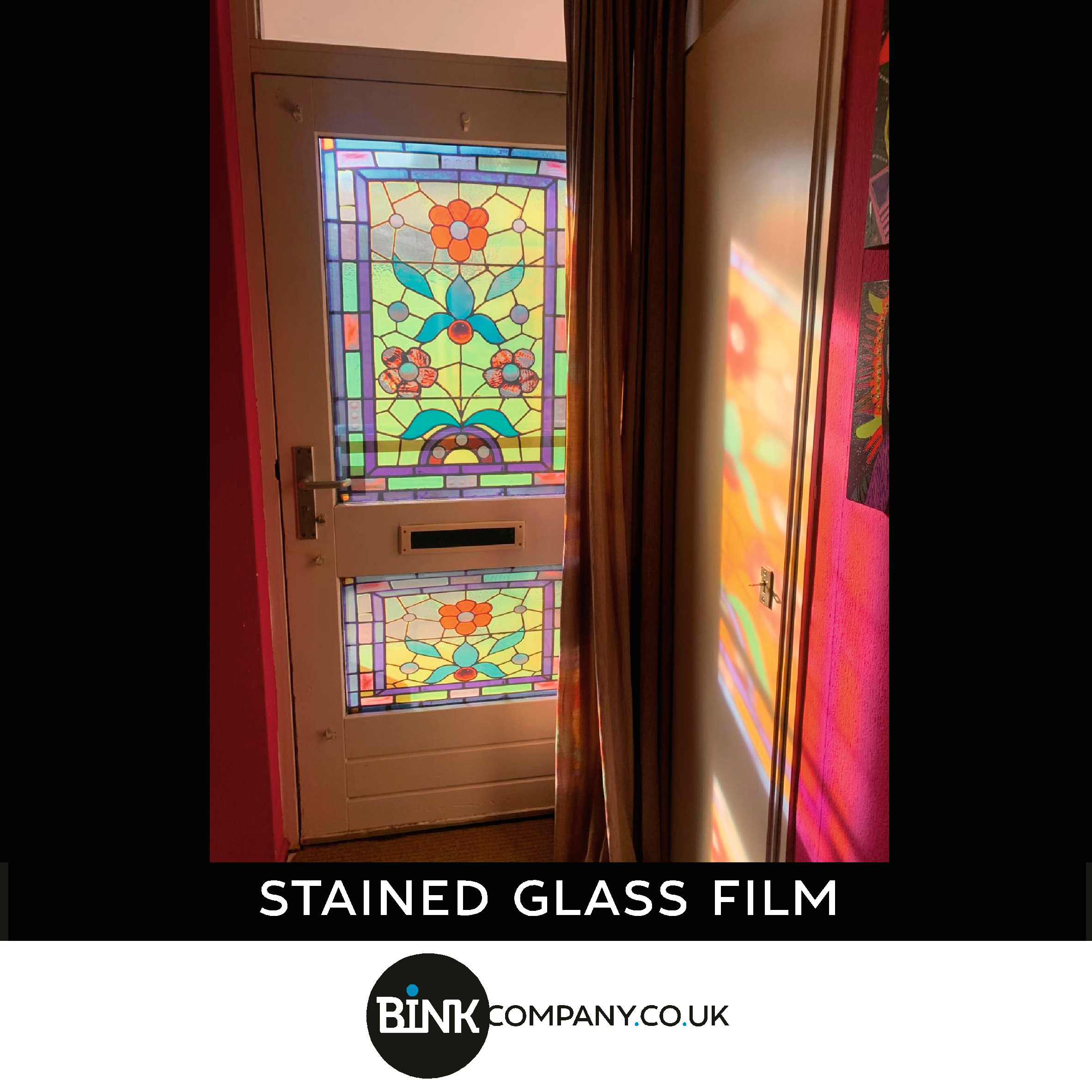 Stained-glass window film for front doors 