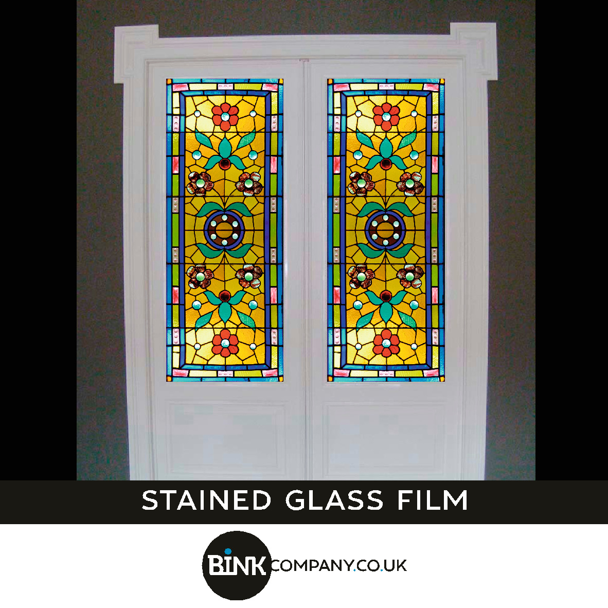 Stained glass window film sliding door flower colours