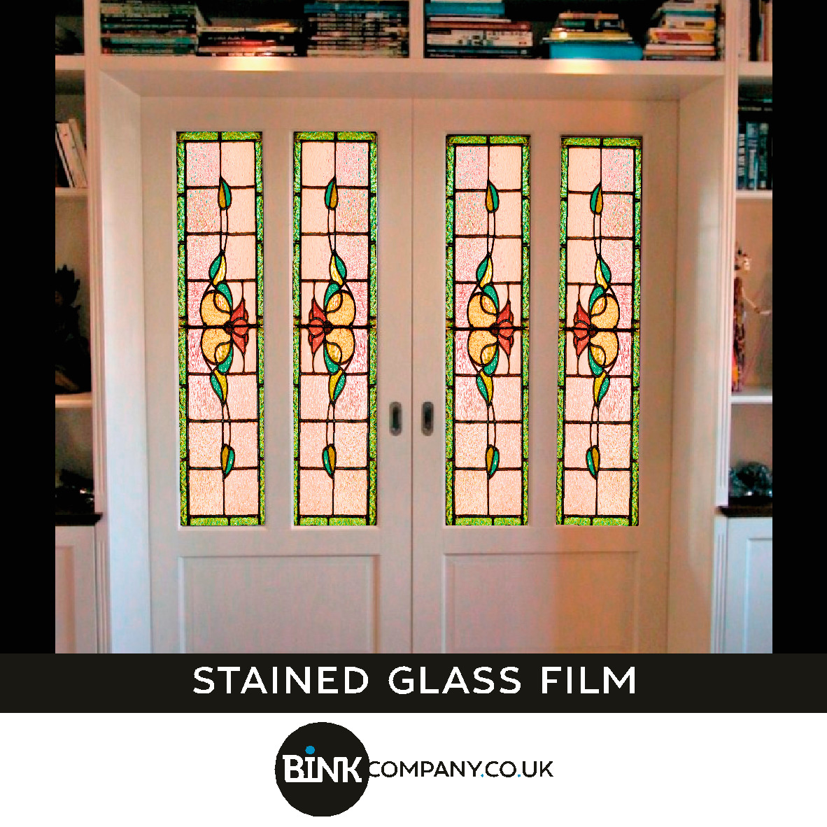 Stained glass window film sliding door old design