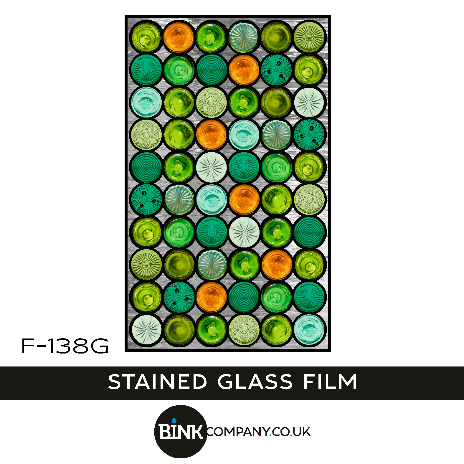 Window film stained glass adhesive film green orange bottle bottoms round 138G