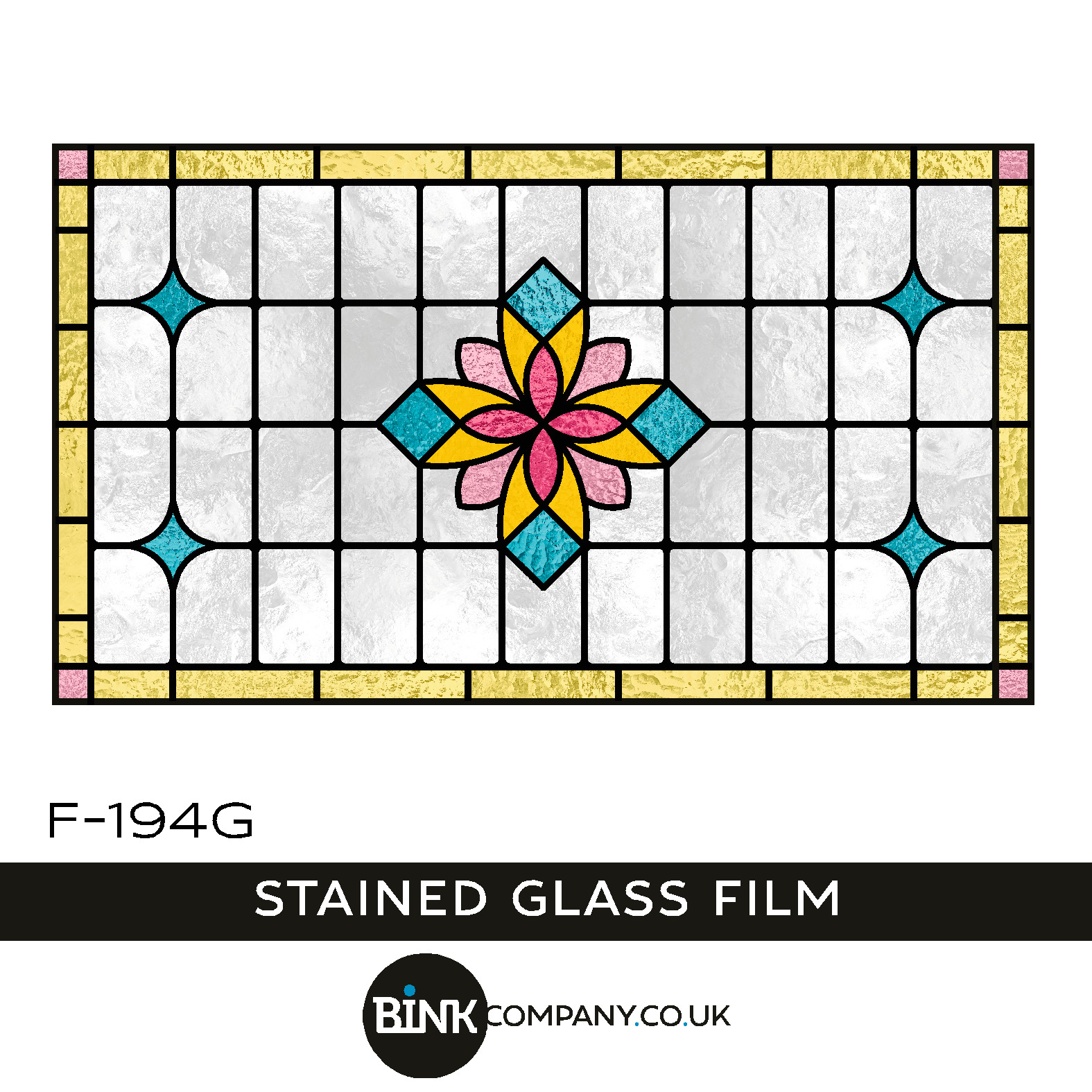 Window film stained glass flower yellow blue pink 194G